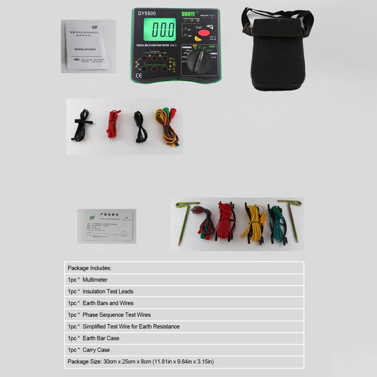 DUOYI DY5500 Car 4 in 1 Digital Multifunction Resistance Tester Insulation Earth Multimeter, DY5500 DUOYI DY5500 Car 4 in 1 Digital Multifunction Resistance Tester Insulation Earth Multimeter, DY5500